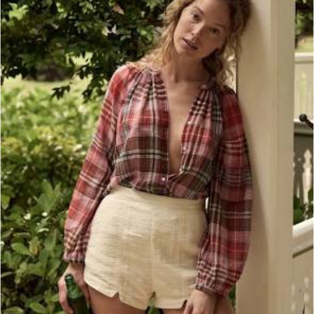 NWT Doen janis top francine plaid. S